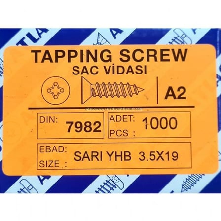 Atlas 3.5x19 sarı YHB sac vidası 1.000 adet - KAMPANYALI