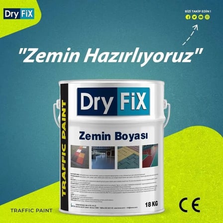 DryFix Traffic Paint Fayans,Seramik,Mermer,Beton ve Asfalt Zemin Boyası 18 Kg Ral 7040 Koyu Gri
