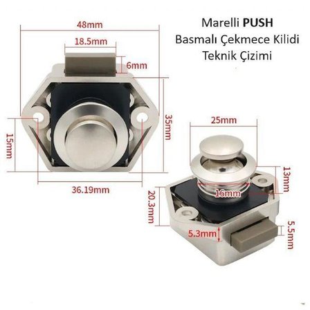 Marelli PUSH karavan ve tekneler için basmalı dolap ve çekmece kilidi
