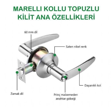 Marelli KOLLU TİP saten topuzlu amerikan tipi, otel tipi kilit anahtarlı
