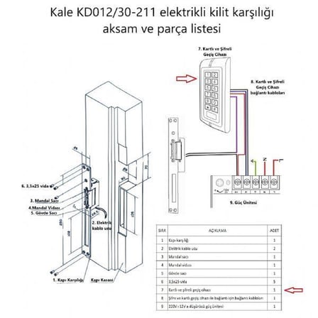 Kale 30-211 elektrikli kilit karşılığı kullanım seti