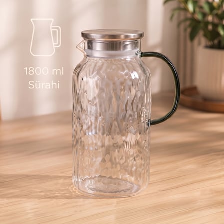 5 Parça Bardaklı Sürahi Seti - Cam - 1800 ml Sürahi - 4 Bardak
