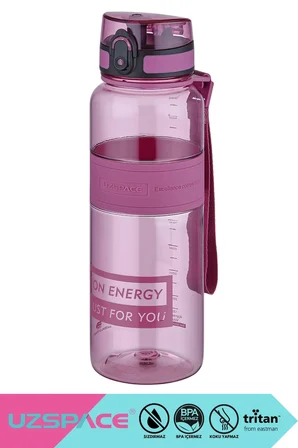 Uzspace 1000ml Silikon Gövdeli El Askılı Tritan Su Matarası Pembe