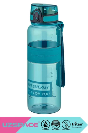 Uzspace 1000ml Silikon Gövdeli El Askılı Tritan Su Matarası Turkuaz