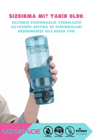 Uzspace 1000ml Silikon Gövdeli El Askılı Tritan Su Matarası Turkuaz