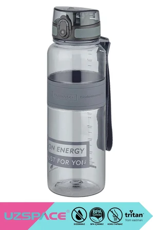 Uzspace 1000ml Silikon Gövdeli El Askılı Tritan Su Matarası Gri