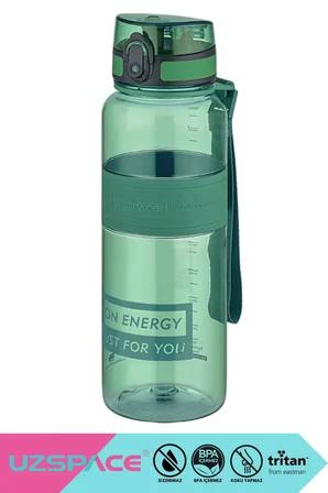 Uzspace 1000ml Silikon Gövdeli El Askılı Tritan Su Matarası Yeşil