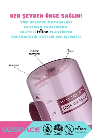 Uzspace 1000ml Silikon Gövdeli El Askılı Tritan Su Matarası Yeşil
