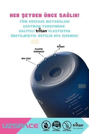 Uzspace 1000ml Soft Touch Tritan Su Matarası Mavi
