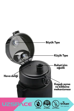 Uzspace 800ml Yeni Çift Renkli Sızdırmaz BPA İçermez Kilitlenebilir Kapaklı Motivasyonel Tritan Su Matarası