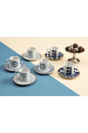 Porland Spotty 6 Kişilik 12 Parça 90cc Porselen Kahve Fincan Takımı