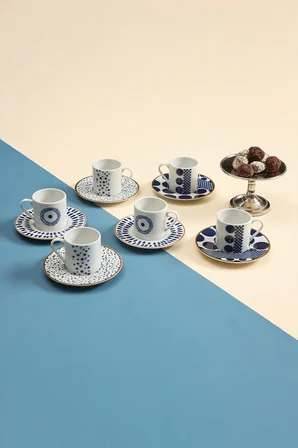 Porland Spotty 6 Kişilik 12 Parça 90cc Porselen Kahve Fincan Takımı