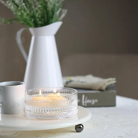Akayev Mermer 28 Cm Füme Boncuk Ayaklı Beyaz Yuvarlak Sunumluk