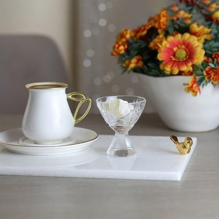 Akayev Mermer Beyaz 30x20 Cm Altın Kuş Sunum Tabağı