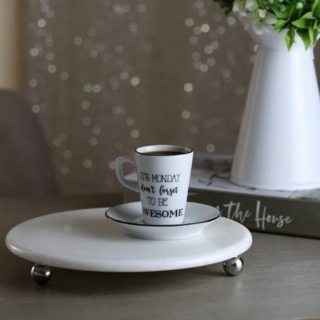 Akayev Mermer Beyaz 25 Cm Gümüş Boncuk Ayak Yuvarlak Sunumluk
