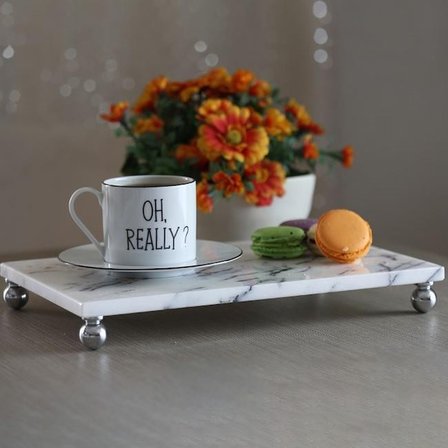 Akayev Mermer Leylak 30x20 cm Gümüş Boncuk Ayak Sunum Tabağı