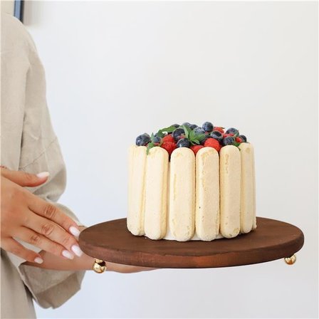 Akayev Ahşap 28 cm Altın Ayaklı Sunum Tabağı