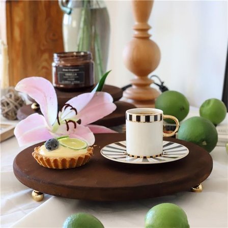 Akayev Ahşap 28 cm Altın Ayaklı Sunum Tabağı