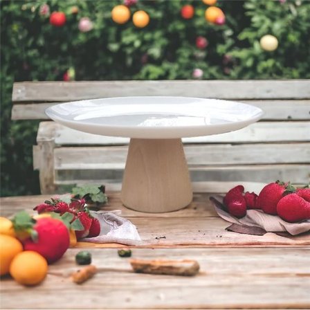 akayev ahşap konik ayaklı beyaz 27 cm sunumluk