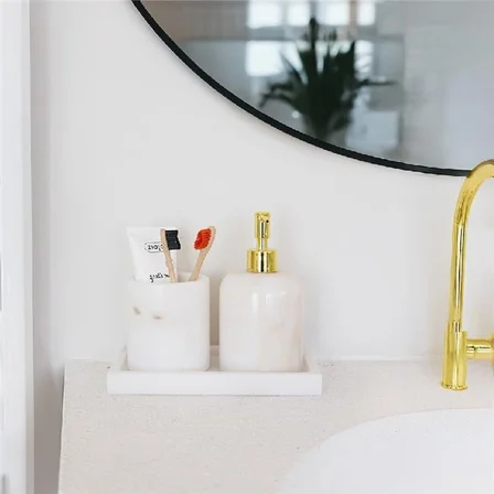 Akayev Mermer Beyaz 3 Parça Banyo Seti Mutfak Sıvı Sabunluk Seti