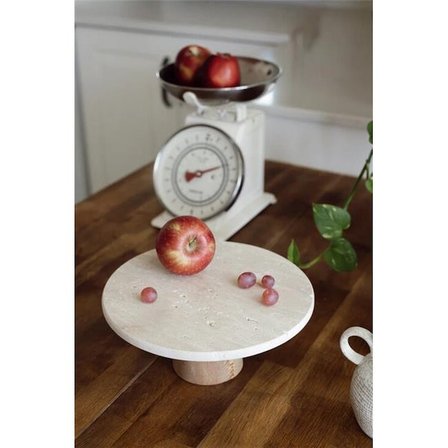 Akayev Traverten 28 Cm Ahşap Konik Ayaklı Yuvarlak Sunumluk