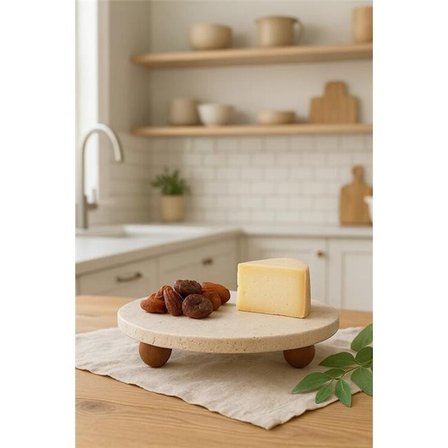 akayev traverten 19 cm ahşap boncuk ayaklı sunumluk