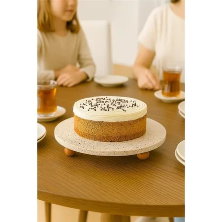 akayev traverten 28 cm ahşap boncuk ayaklı sunumluk