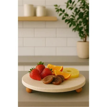 akayev traverten 28 cm ahşap boncuk ayaklı sunumluk