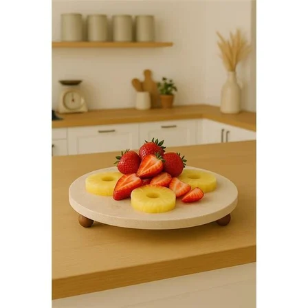 akayev traverten 30 cm ahşap boncuk ayaklı sunumluk