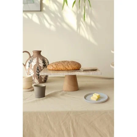 akayev traverten 30x20 cm konik ahşap ayaklı sunumluk
