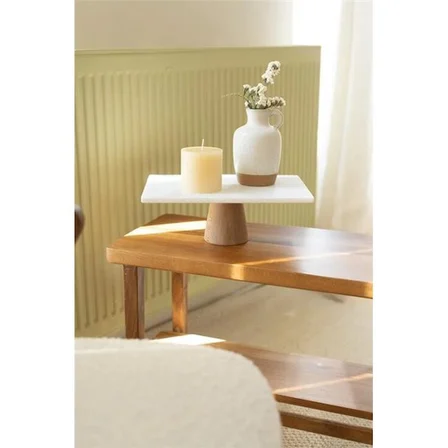 Akayev Mermer Beyaz 30x15 Cm Ahşap Konik Ayaklı Sunumluk