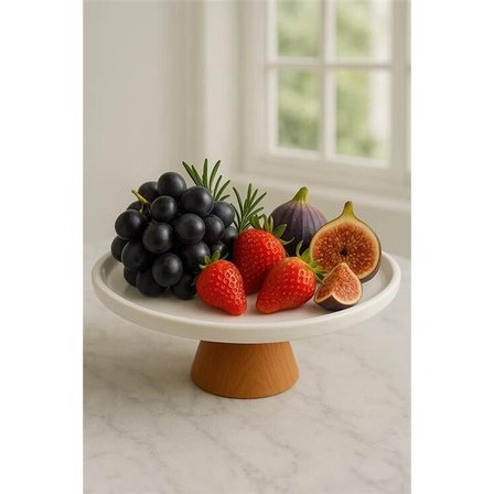 Akayev Porselen Ahşap Ayaklı 28 Cm Sunumluk