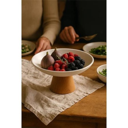 Akayev Porselen Ahşap Ayaklı 25 Cm Sunumluk Meyvelik