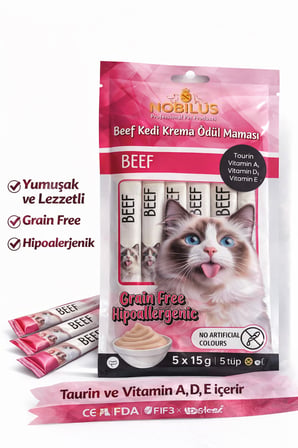 Nobilus Biftekli Kedi Krema Ödül Maması 5 x 15 gr