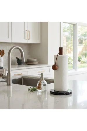 Mien Siyah Mermer Tabanlı Ahşap Kağıt Havluluk - Modern Tasarım Top Detaylı