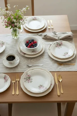 Akayev Porselen Rosey 24 Parça Yemek Takımı