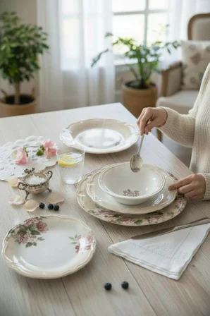Akayev Porselen Rosey 24 Parça Yemek Takımı