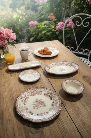 Akayev Porselen Vintage Maroon 20 Parça Kahvaltı Takımı