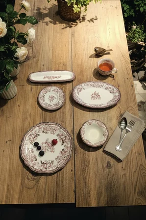 Akayev Porselen Vintage Maroon 20 Parça Kahvaltı Takımı