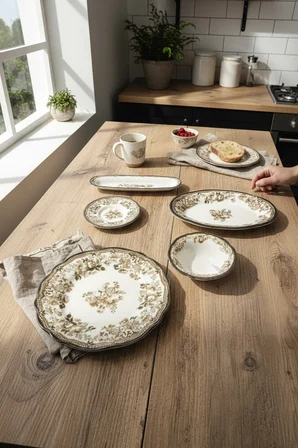 Akayev Porselen Vintage Brown 20 Parça Kahvaltı Takımı