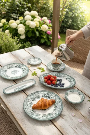 Akayev Porselen Vintage Green 20 Parça Kahvaltı Takımı