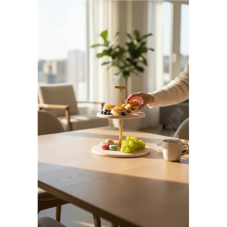 Akayev Traverten 25 Cm Mat Altın İki Katlı Sunum Tabağı