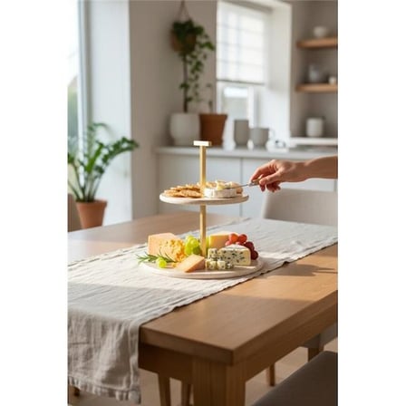 Akayev Traverten 25 Cm Mat Altın İki Katlı Sunum Tabağı