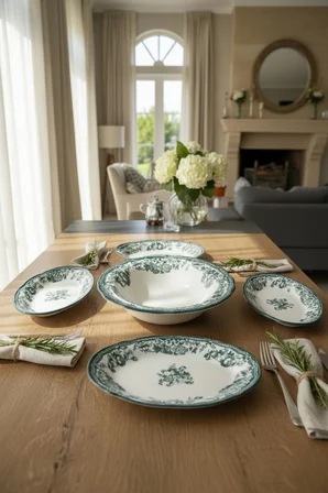 Akayev Porselen Vintage Green 5 Parça Salata Kayık Servis Takımı