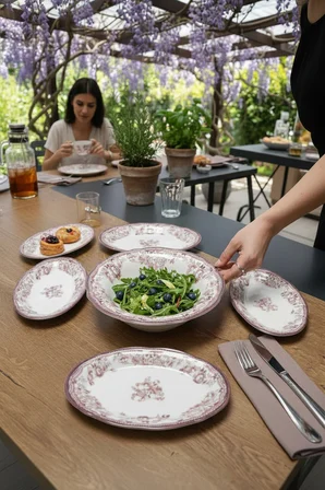 Akayev Porselen Vintage Maroon 5 Parça Salata Kayık Servis Takımı