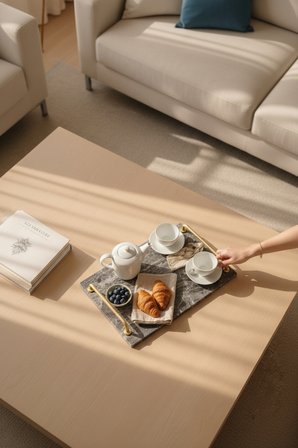Akayev Mermer Antrasit Aura Mat Altın 30x20 cm Tepsi