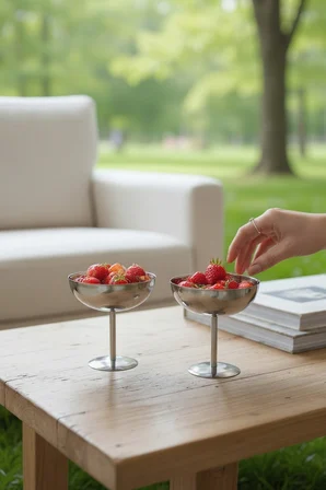 Akayev Aurea 2li 13 Cm Çelik Ayaklı İkramlık,Çerezlik ve Sunumluk