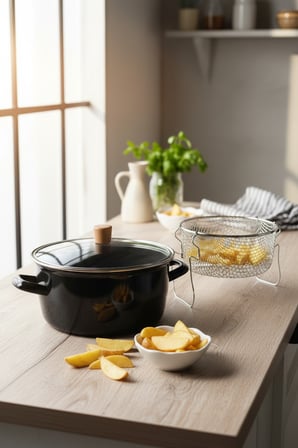 Akayev Emaye 24 Cm Ahşap Kulplu Kızartma Tenceresi
