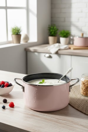 Akayev Emaye 23 Cm Pro Kızartma ve Yoğurt Tenceresi Pembe