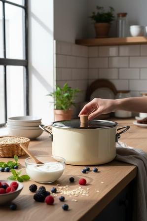 Akayev Emaye 23 Cm Pro Kızartma ve Yoğurt Tenceresi Fildişi